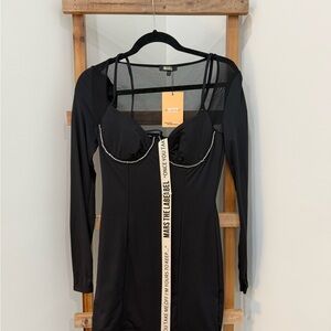 Black Mini Dress with Mesh Details